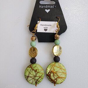 Gold Tone Boeheim Style Green/Gold Dangled Earrings
